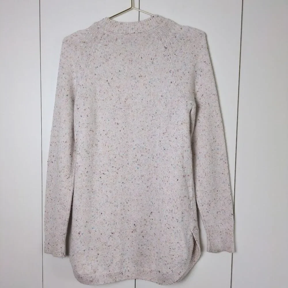 Loft Womens Speckled Knit Sweater Long Sleeve Crew Neck Size M Beige